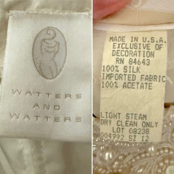 Vintage Watters and Watters Bridal Dress and Veil Set Size 12 Off Shoulder Silk - Picture 8 of 16